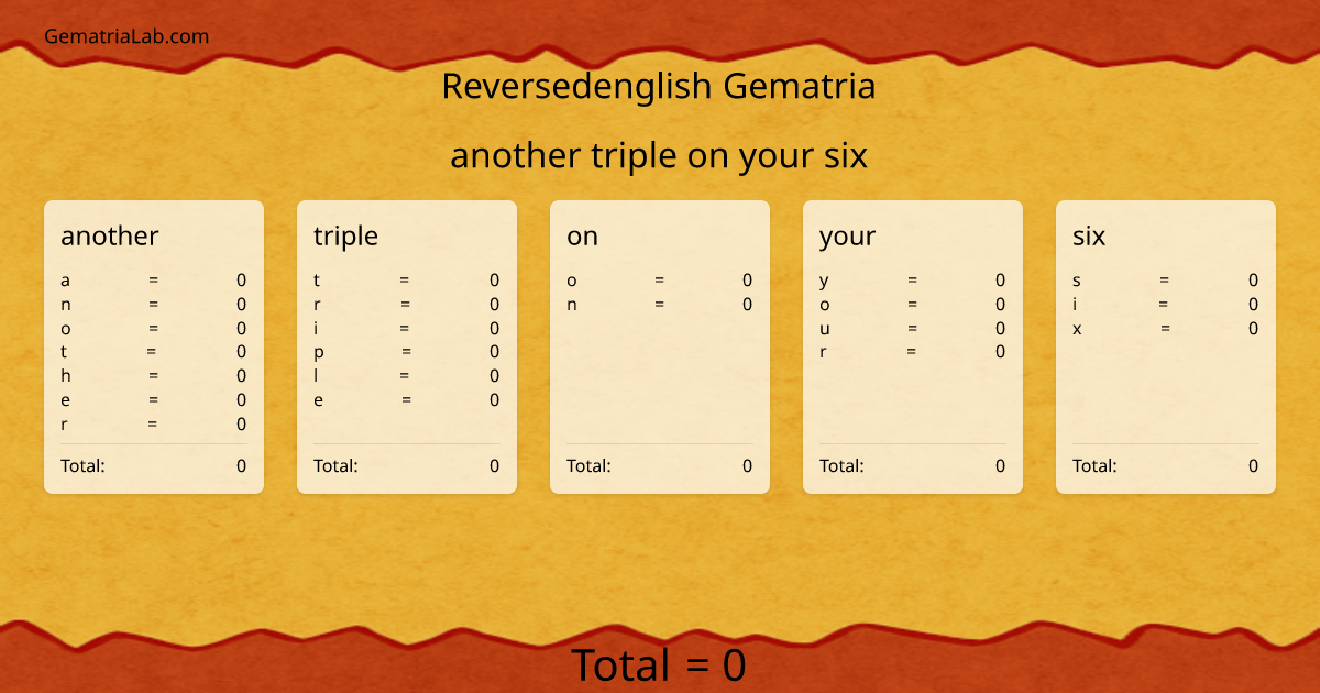 another triple on your six in reversedenglish Gematria